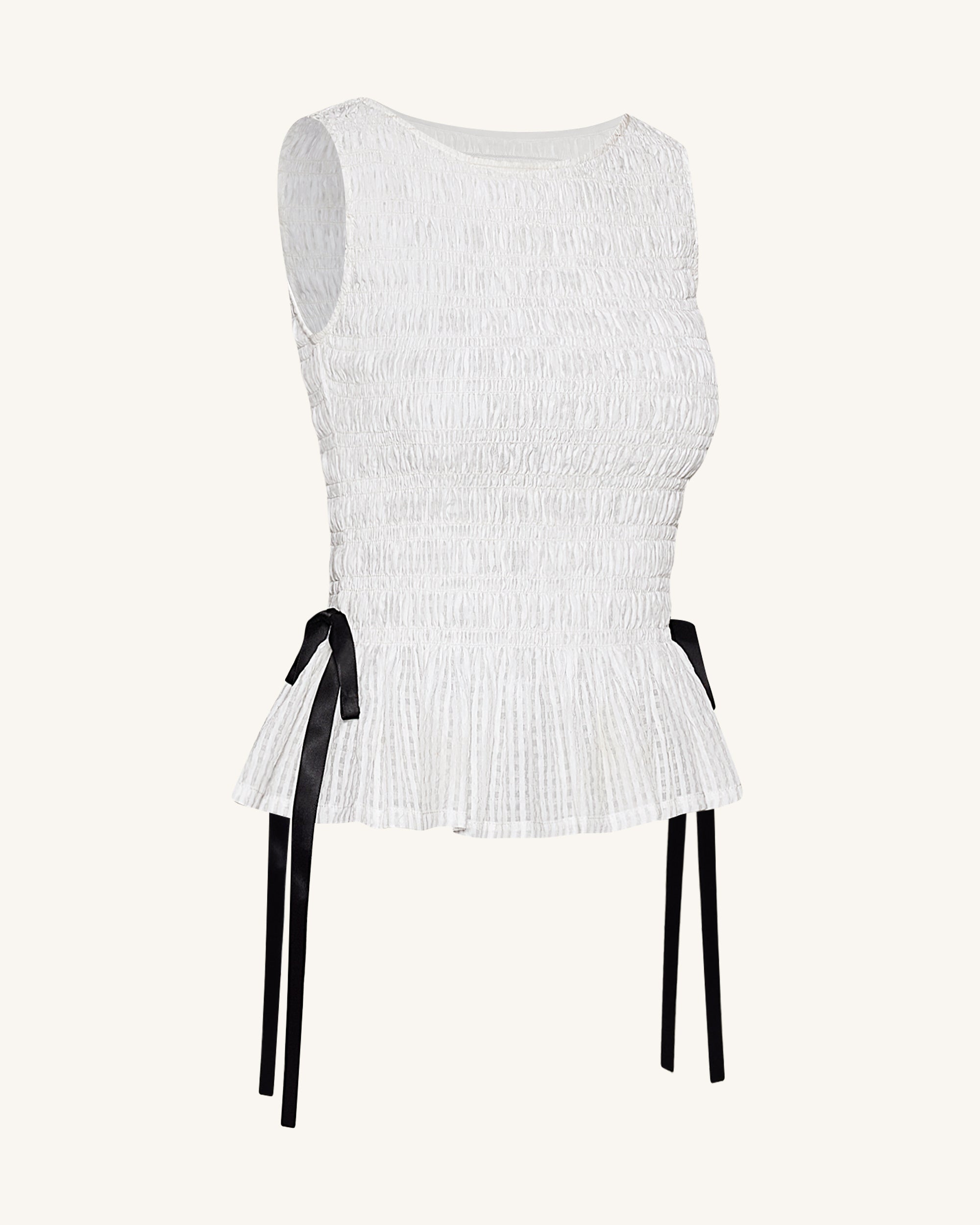 Smocked Peplum Sleeveless Top - White