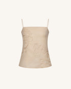 Linen Corded Embroidery Strappy Camisole - Natural