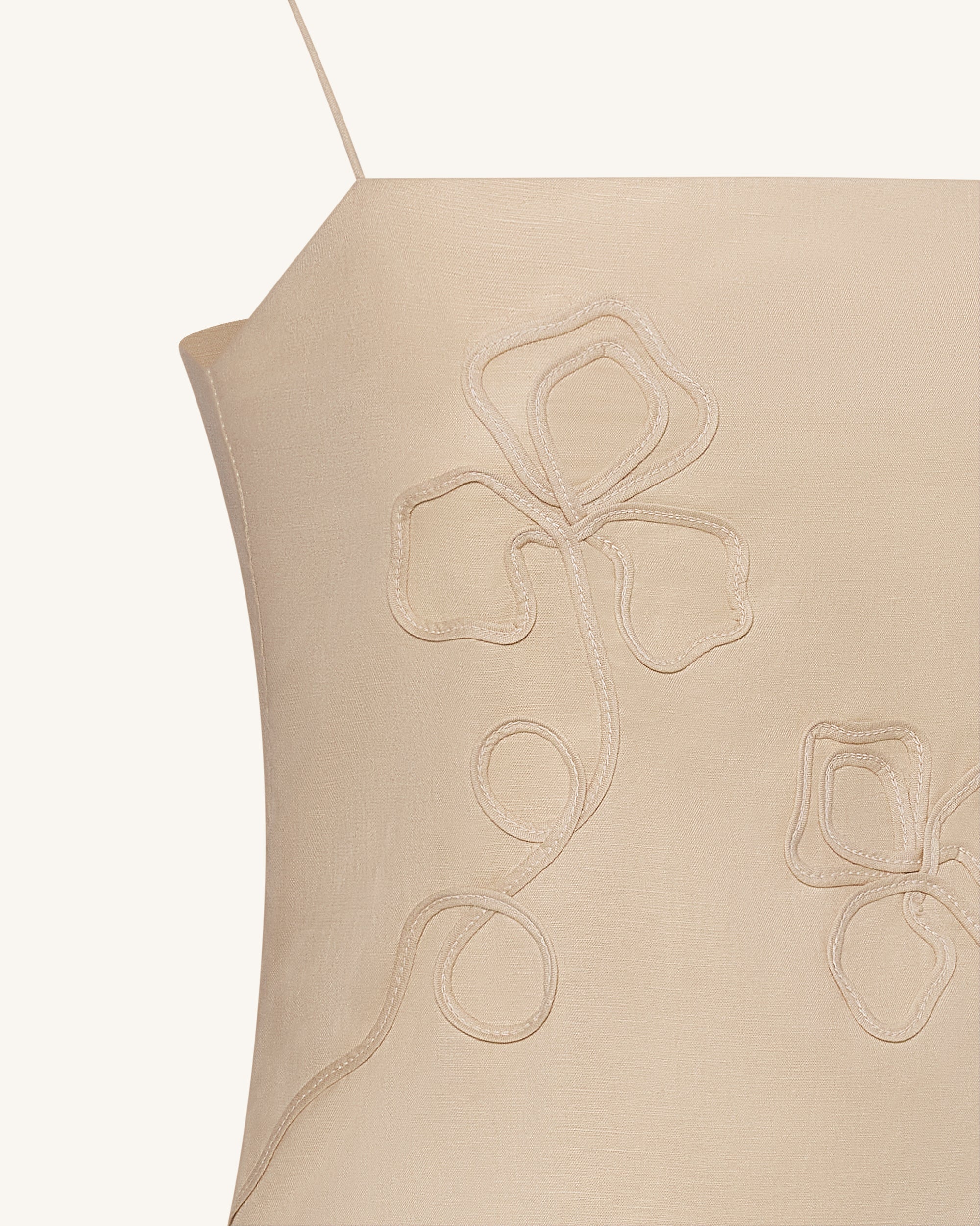 Linen Corded Embroidery Strappy Camisole - Natural