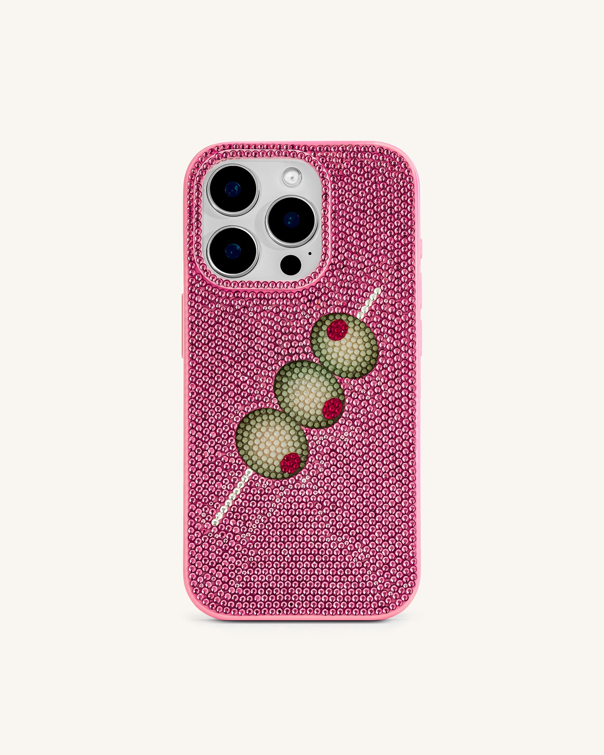 Olive Skewer Rhinestone Phone Case – Pink