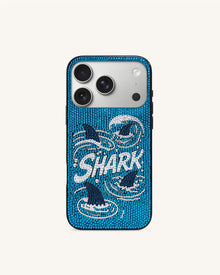 Shark Blue Artificial Crystal Phone Case - Blue