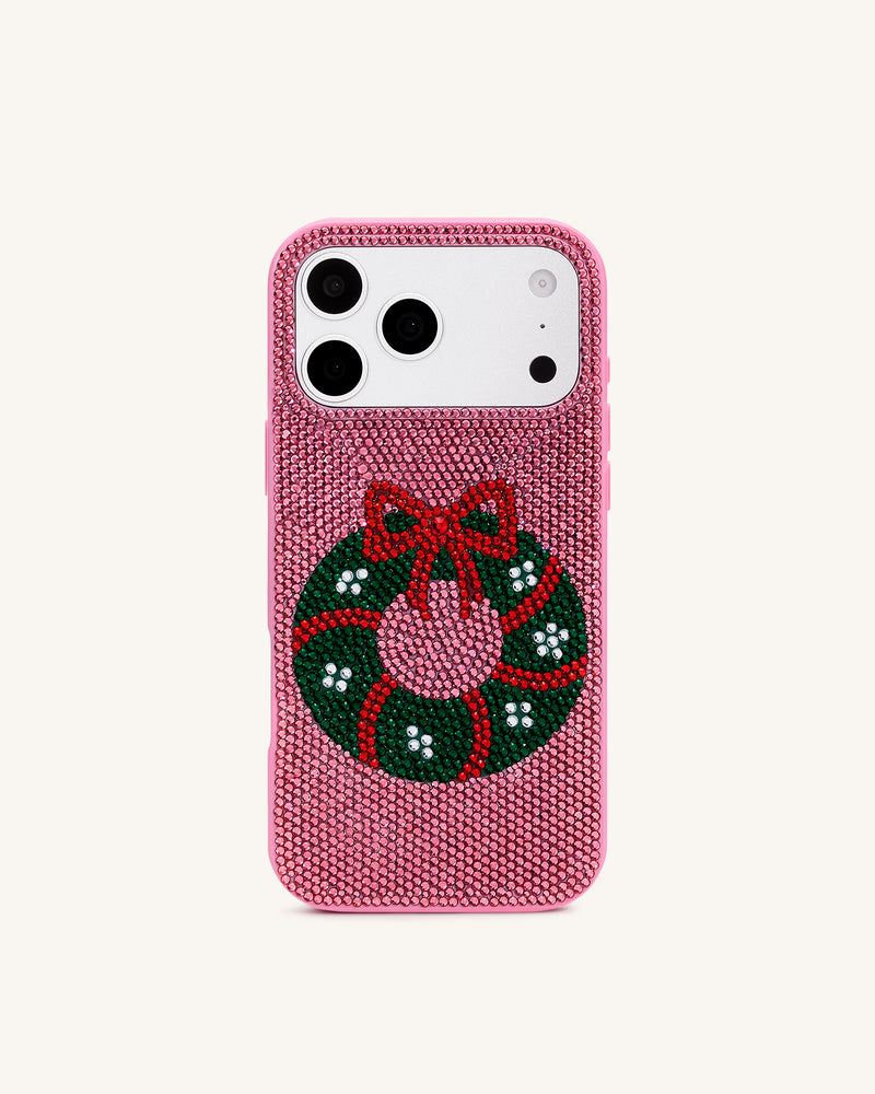 Holiday Wreath Bling Phone Case - Pink