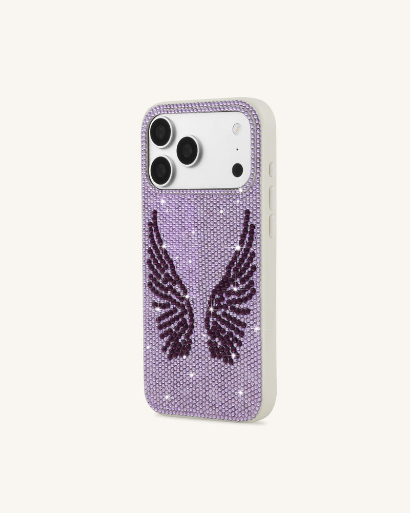Artificial Crystal Angel Wings Phone Case - White & Purple