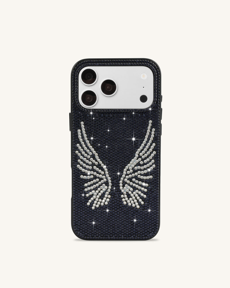 Artificial Crystal Angel Wings Phone Case - Black