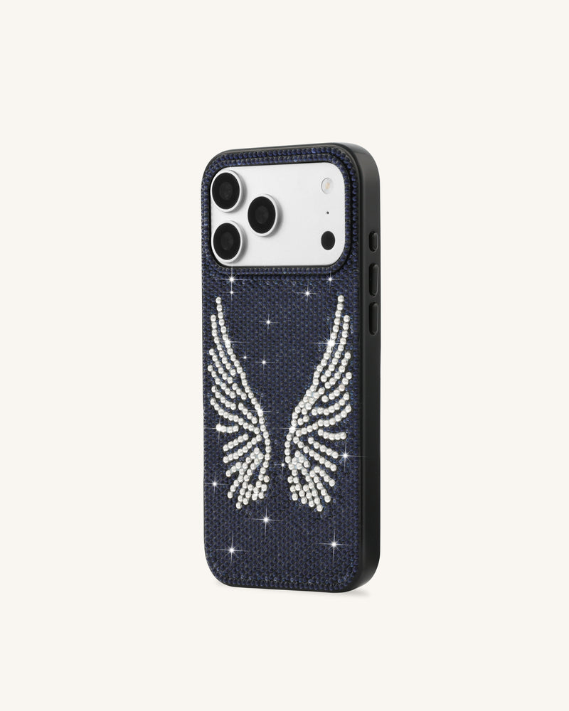 Artificial Crystal Angel Wings Phone Case - Black