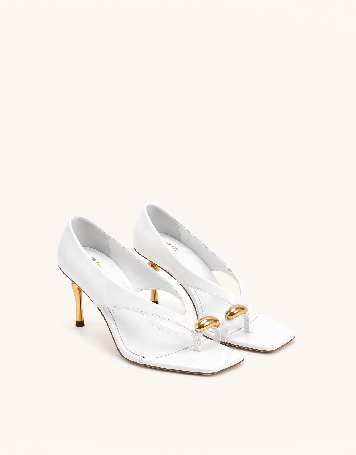 Noemi Wide Strap Square-Toe Metal Accent Sandals - White