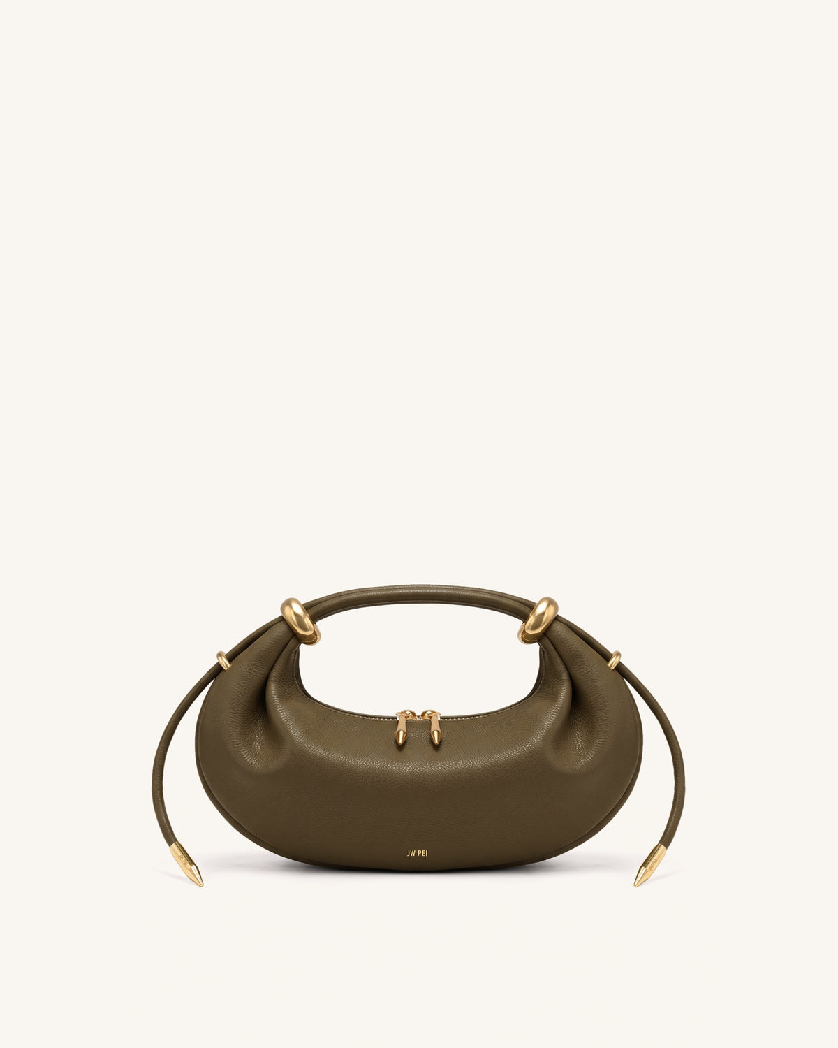 Ellie Metal Ring Embellished Crescent Top Handle Bag - Olive Green