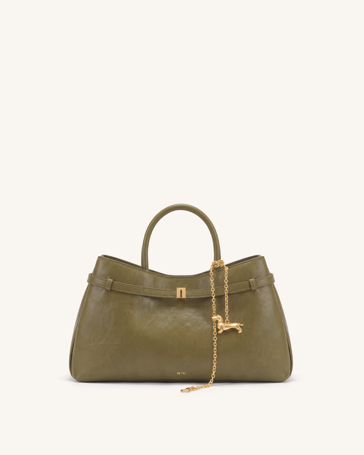 Maeve Dachshund Charm Satchel Tote Bag - Gray Green