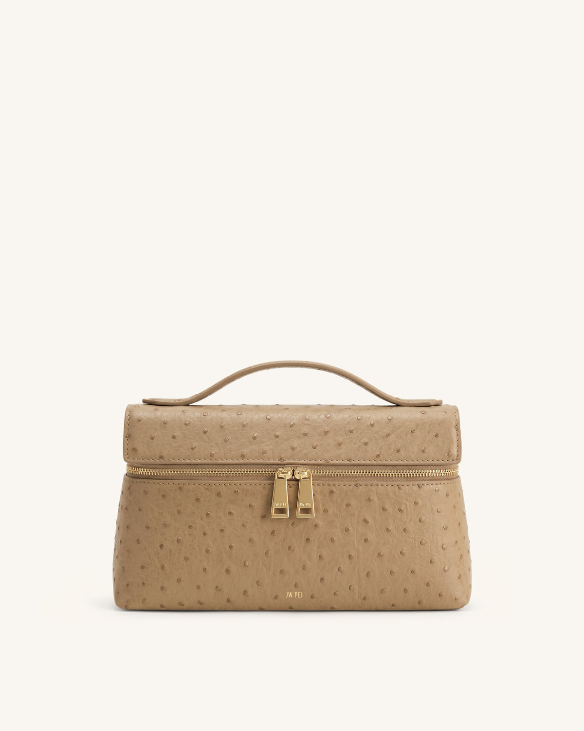 Thea Faux Ostrich Top Handle Bag - Camel Brown