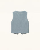 Folk Daisy Embroidered Denim Vest - Washed Sage