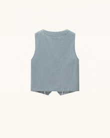 Folk Daisy Embroidered Denim Vest - Washed Sage