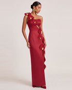 Orchid Embellished Cutout Slit Maxi Dress - Red