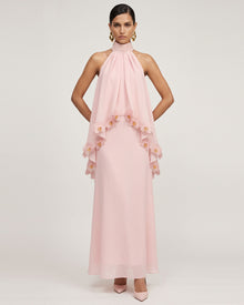 Orchid Embroidered Trim Ruched Halter Maxi Dress - Blush Pink