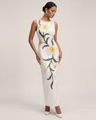 Lily Floral Print Sleeveless Column Maxi Dress - White