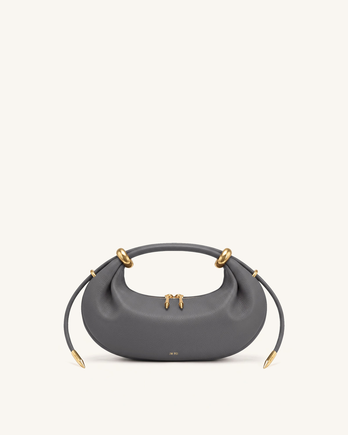 Ellie Metal Ring Embellished Crescent Top Handle Bag - Gray