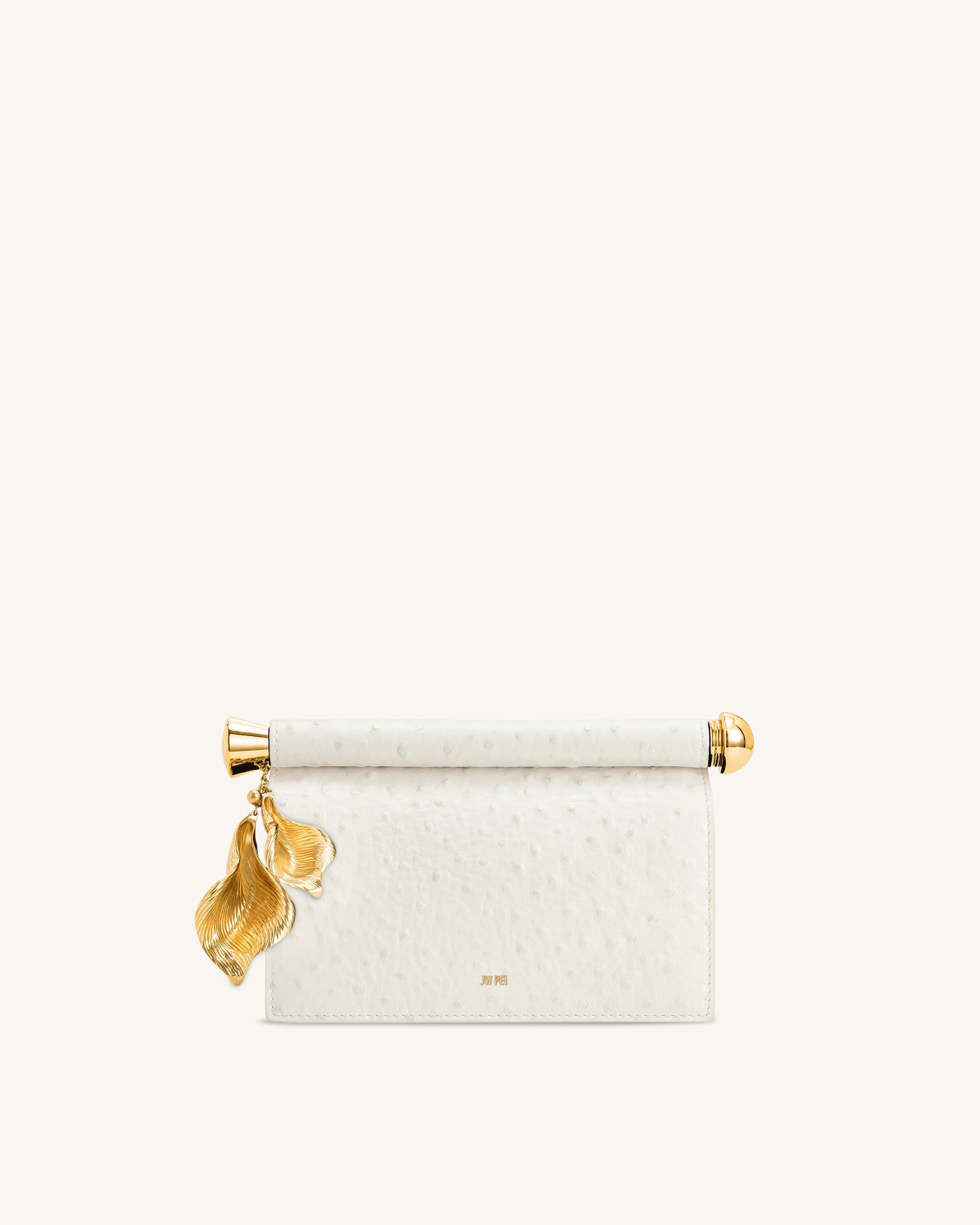 Holly Metal Pendant Embellished Clutch - Oat White