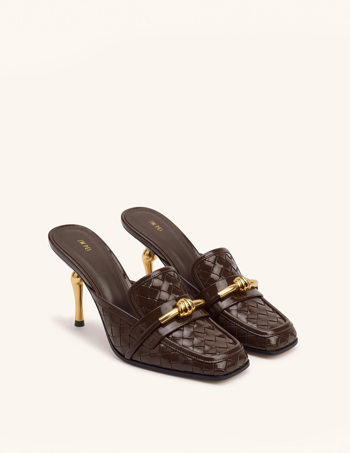 Lena Metal Rope Knot Woven Square Toe Mules - Dark Brown