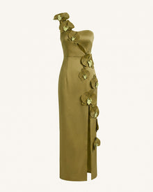 Orchid Embellished Cutout Slit Maxi Dress - Yellowish Green