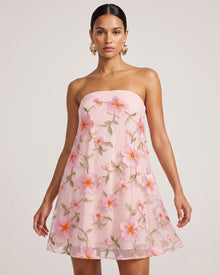 Floral Embroidered Strapless Mini Dress - Blush Pink