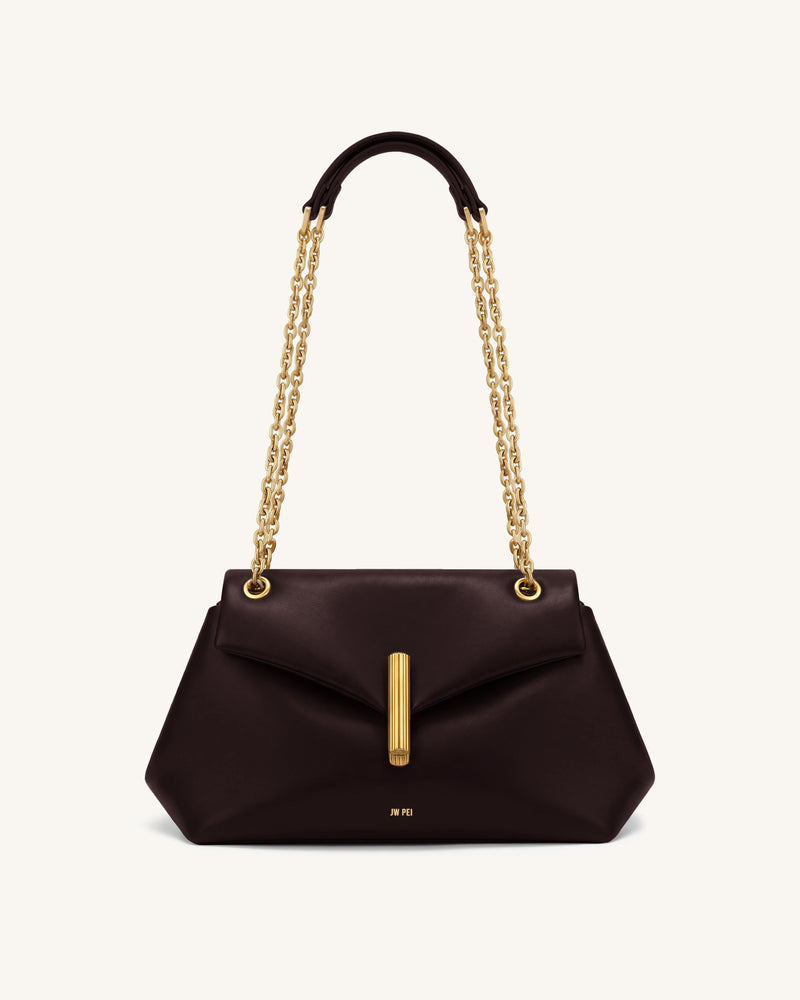 Valerie Chain Flap Shoulder Bag - Deep Brown