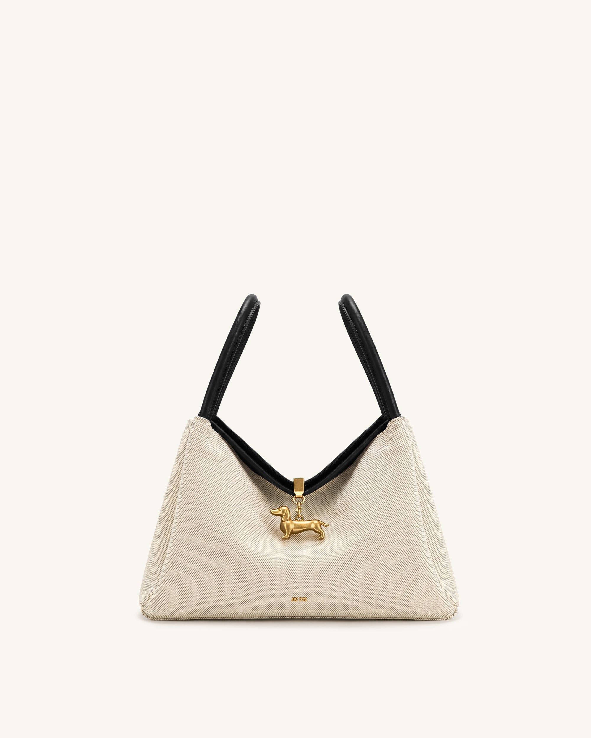 Maelle Dachshund Charm Double Handle Bag - Black Canvas