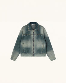 Pearl Embellished Denim Jacket - Blue