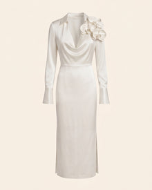 Orchid Embellished Cowl-Neck Long-Sleeve Maxi Dress - White
