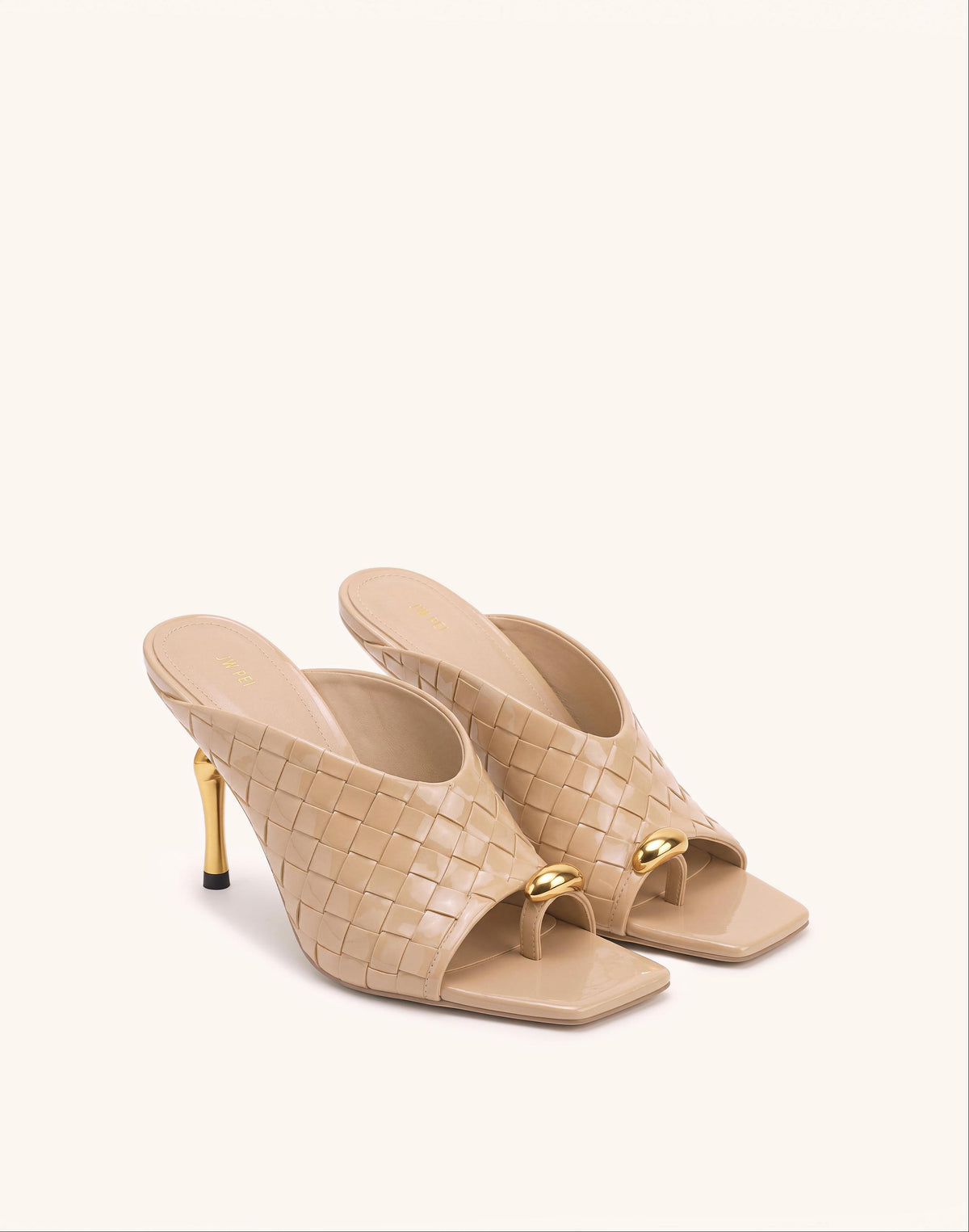 Noemi Woven Square-Toe Metal Accent Sandals - Nude