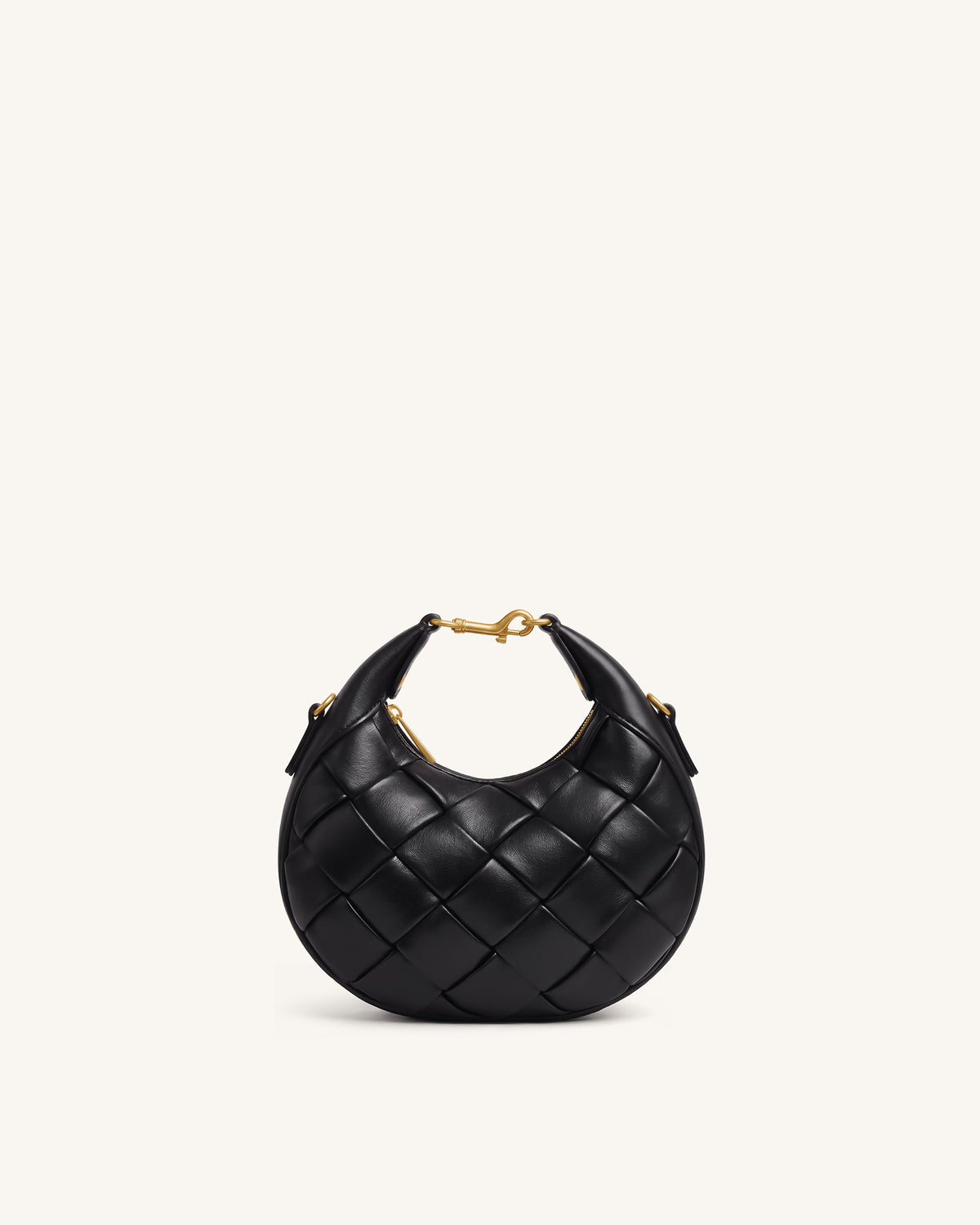 Alina Woven Crescent Top Handle Bag - Black