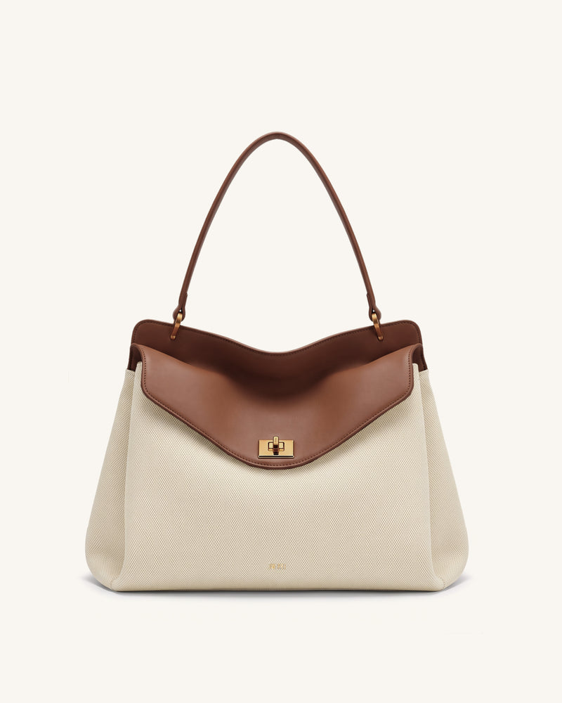Lucia Turn-Lock Shoulder Bag - Brown Canvas