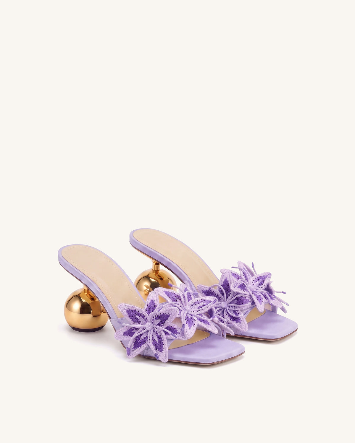 Isadora Lily Floral Sculptural-Heel Mules - Lavender