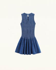 Darling Shirred Elastic Flared Denim Dress - Vintage Indigo