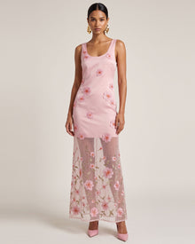 Floral Embroidered Sheer Overlay Maxi Dress - Blush Pink