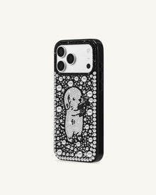 Pearl Artificial Crystal Puppy Phone Case - Black