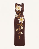 Lily Floral Print Sleeveless Column Maxi Dress - Brown