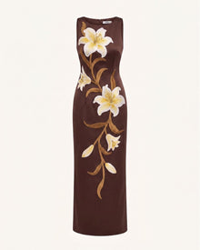 Lily Floral Print Sleeveless Column Maxi Dress - Brown