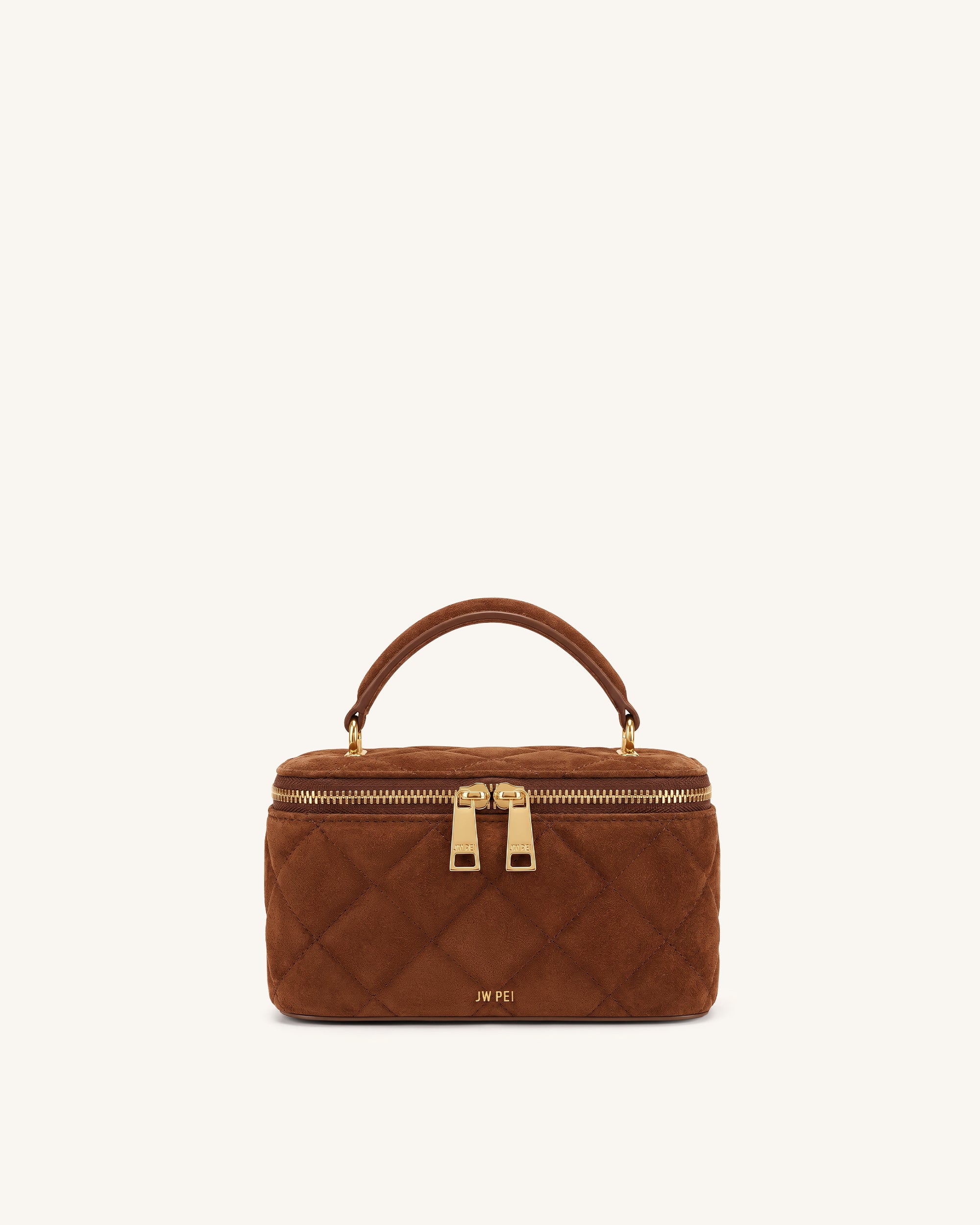 Vivienne Faux Suede Quilted Vanity Top Handle Bag - Caramel Brown