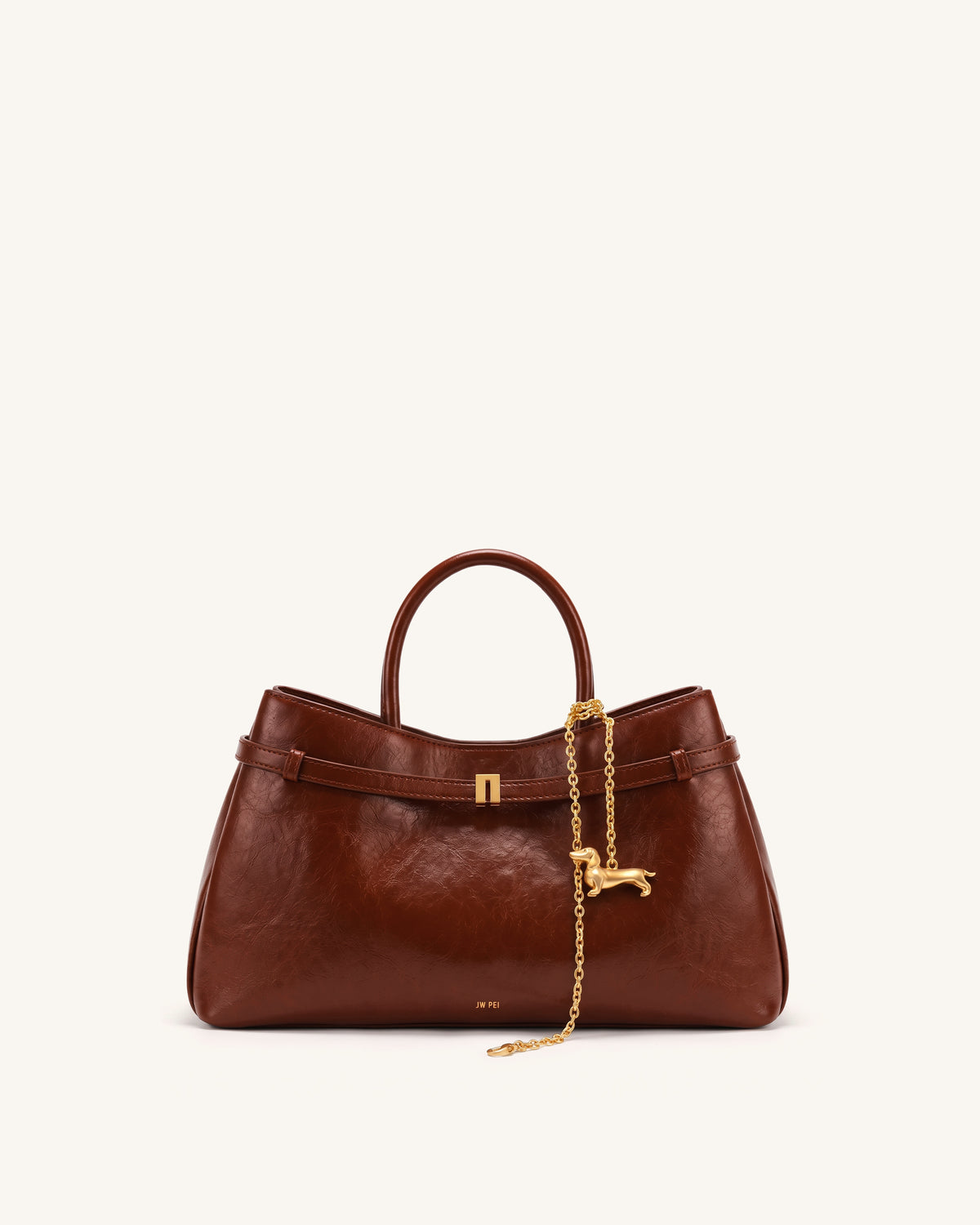 Maeve Dachshund Charm Satchel Tote Bag - Red Brown