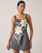 Lily Floral Print Sleeveless A-Line Mini Dress - Charcoal Gray