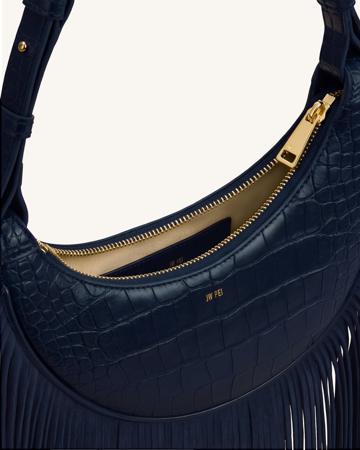 Sharon Fringe Crossbody Bag - Navy Croc