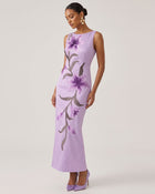 Lily Floral Print Sleeveless Column Maxi Dress - Light Purple