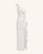 Orchid Embellished Cutout Slit Maxi Dress - White