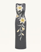 Lily Floral Print Sleeveless Column Maxi Dress - Grey