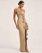 Orchid Embellished Cutout Slit Maxi Dress - Mocha Brown