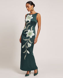Lily Floral Print Sleeveless Column Maxi Dress - Dark Green
