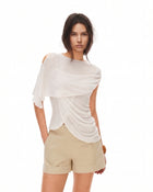 Convertible Asymmetrical Draped Semi-Sheer Cape Top - Ivory