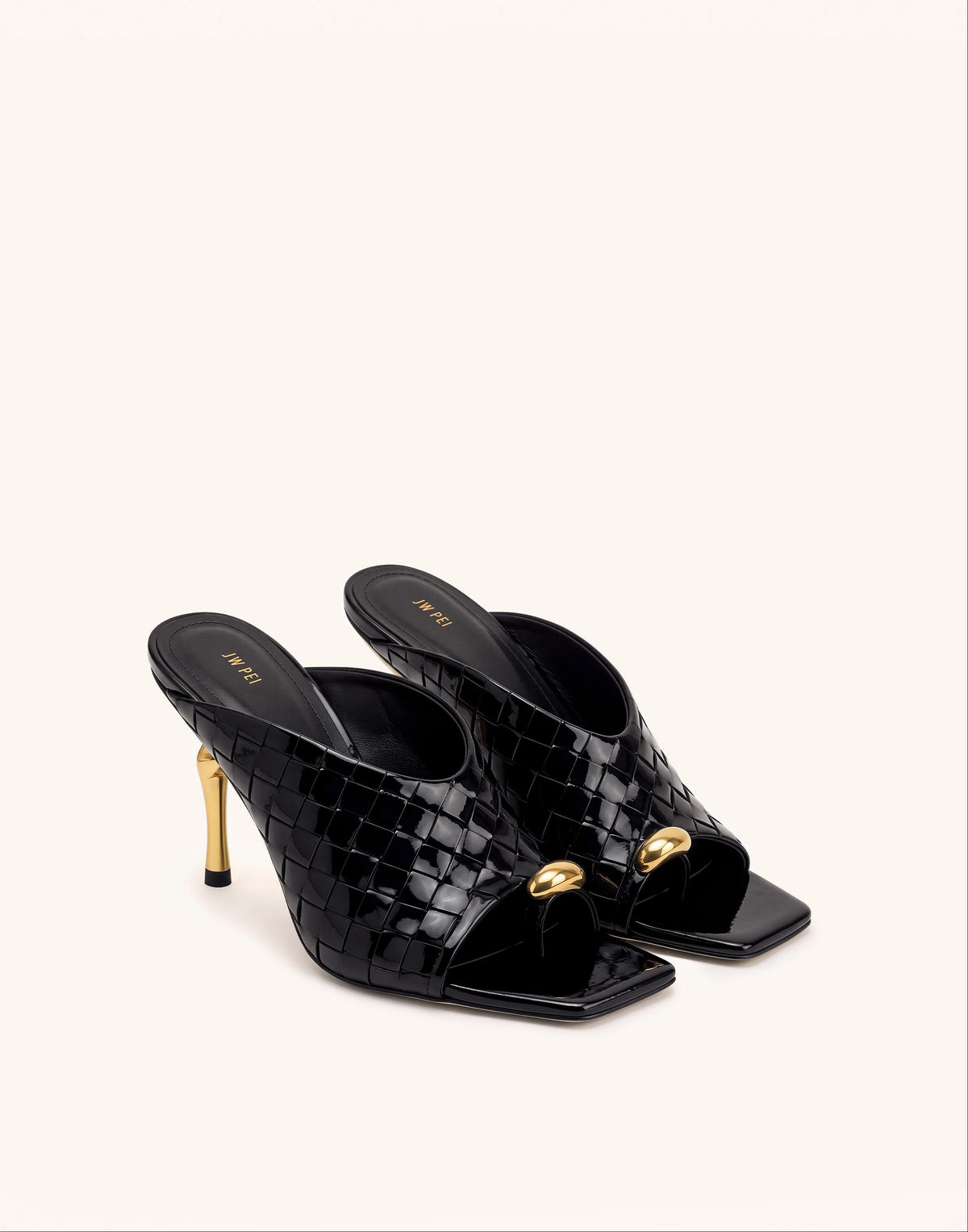 Noemi Woven Square-Toe Metal Accent Sandals - Black