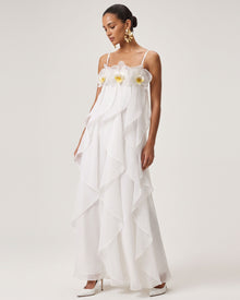 Orchid Embroidered Organza Maxi Dress - White