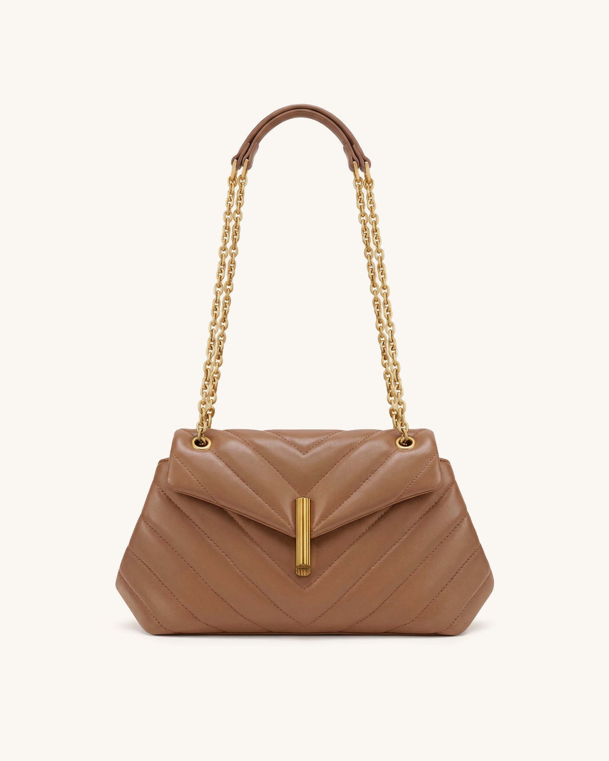 Valerie Quilted Chain Flap Shoulder Bag - Caramel Brown