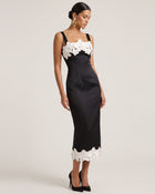 Orchid Embroidered Strappy Square Neck Midi Dress - Black